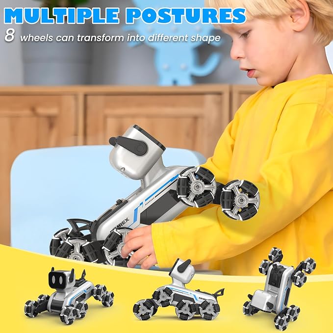 SIMREX Robot Dog RC Stunt Car Toys - Gesture Sensing Remote Control car with Mecanum Wheels, LED Eyes, 3 Sound Effects, Birthday Gift for Kids Boys Girls