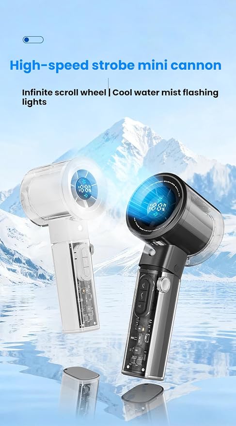 Portable Handheld Misting Fan with 100 Speeds, 3000mAh Rechargeable Battery (17H), Smart LED Display & Flashlight, Personal Mini Cooling Fan for Travel, Disney, Concerts, Makeup (BLACK)