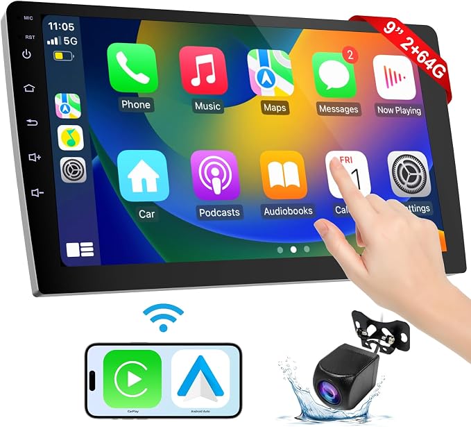 Haudio Carplay Screen for Car, 9 inch Wireless CarPlay & Android Auto,Backup Camera,Double Din Car Stereo,GPS Navigation, ZLink,Audio Receivers, Music Player (9 inch)