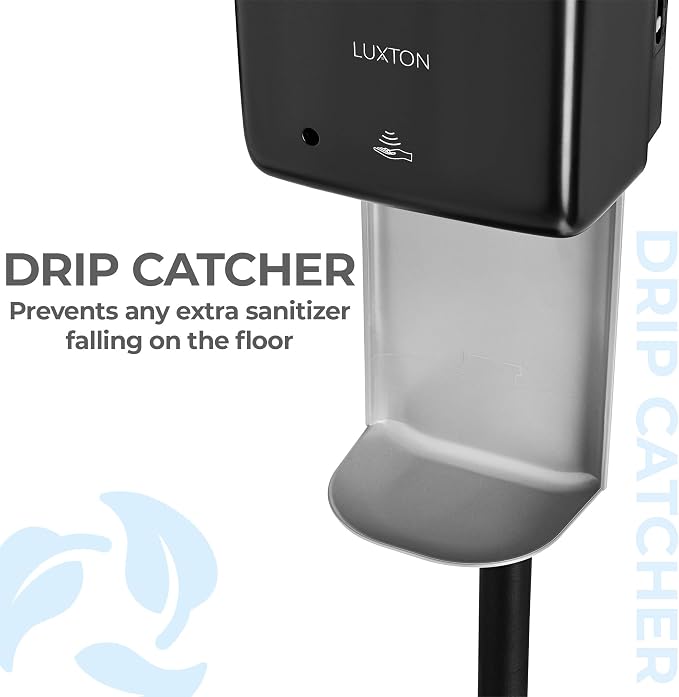 Luxton Automatic Hand Sanitizer Dispenser - Sanitizing Station, Steel Floor Stand, Drip Catcher Dish - Touchless Auto Sensor, Refillable 1200ml Bottle - Portable, Easy Set Up, Battery-Operated Machine