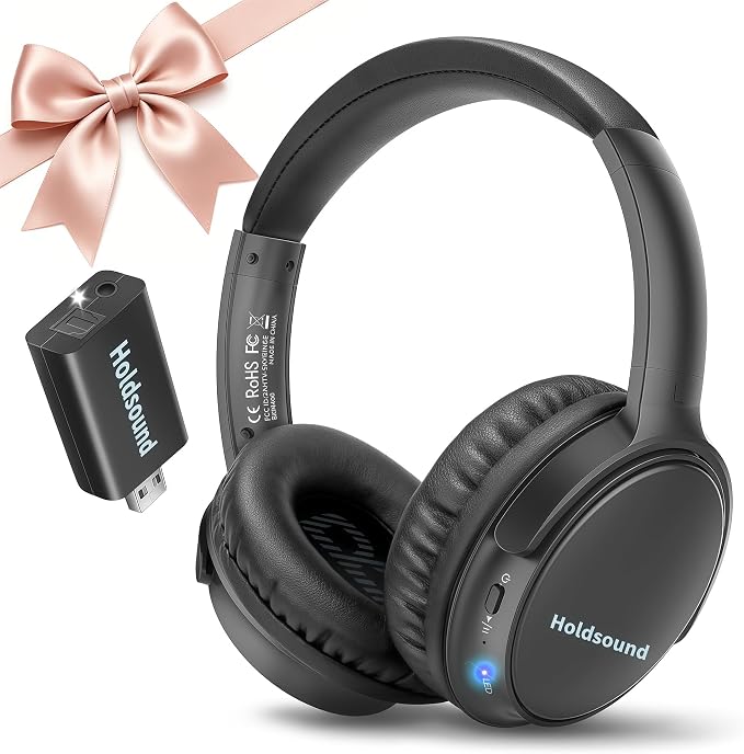 Holdsound Wireless Headphones for TV, BKM400 Over-Ear TV Headphones Wireless with Bluetooth USB Transmitter, Strong Compatibility, Up to 165 ft, No Delay and High Volume Output, 40 Hours Battery Life