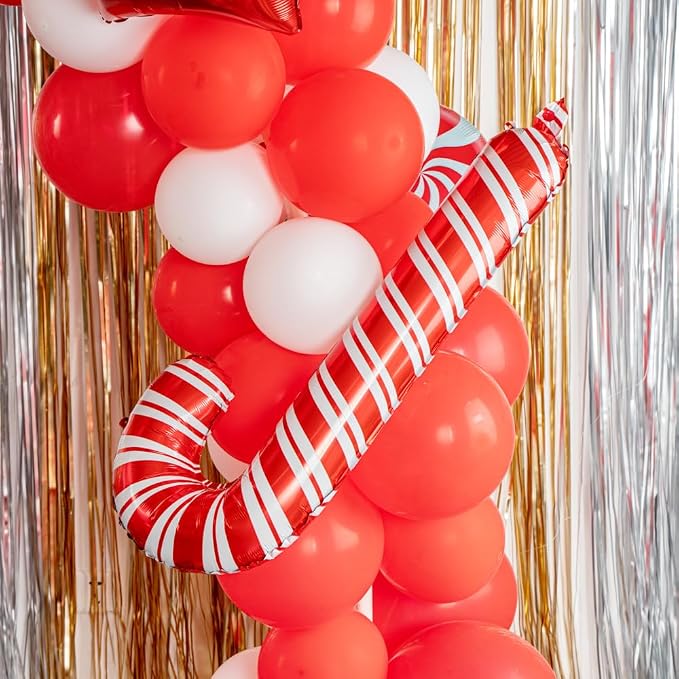 Restaurantware-Balloonify Christmas Balloon Arch Kit, 1 Holiday Decoration Kit - 138 Balloons, With Chain, Red And White Latex Balloon Arch Kit, Includes Glue Dots, Ribbon, Knot