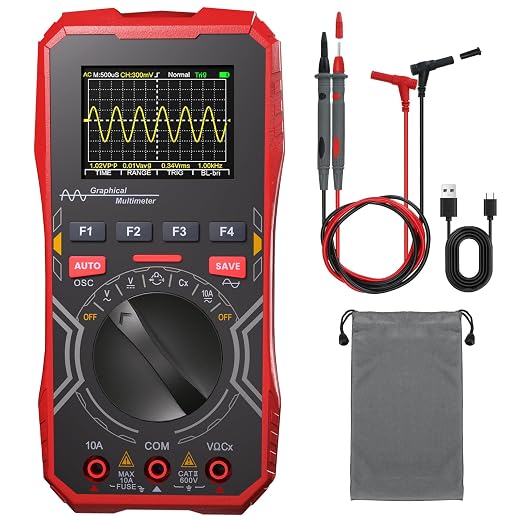 2-in-1 Handheld Oscilloscope Multimeter - 1MHz Bandwidth 2.5MS/s Sampling Rate, Digital Oscilloscope & Auto-Ranging Multimeter Combo, 2.4" Backlit Display with Probes, for Electronics DIY, Repair