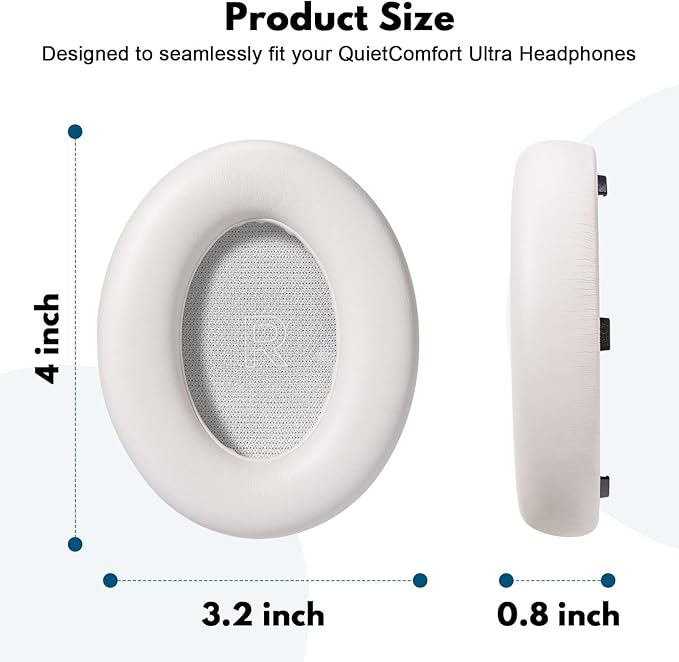 Replacement Earpads for Bose QuietComfort Ultra – Premium Memory Foam Cushions with Soft Protein Leather, Enhanced Noise Isolation, Easy Installation, for Bose QC Ultra Headphones (White Smoke)