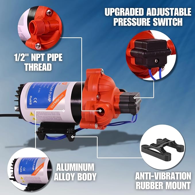 SEAFLO 33W Series 115V AC, 3.0 GPM, 45 PSI Brushless Automatic Demand Diaphragm Water Pressure Pump – Ultra Quiet Operation, Self-Priming, Overload Protection, NSF & UL Certified- 4 Year Warranty!