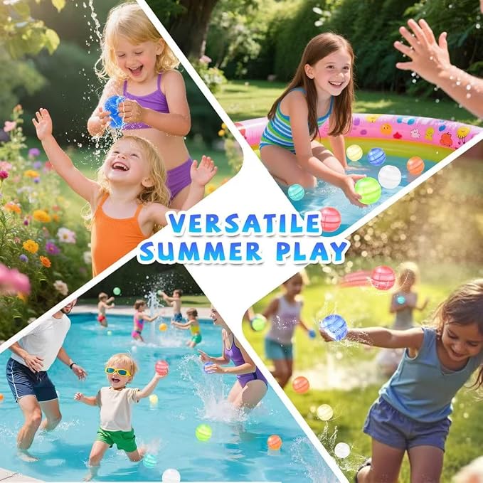 Reusable Water Balloons for Kids & Adults, 14 Pack Refillable Silicone Water Balloons – Quick Fill, Auto Sealing Water Balloon for Pool, Summer Toys Beach Toys for Outdoor Idea Gift, Party Supplies