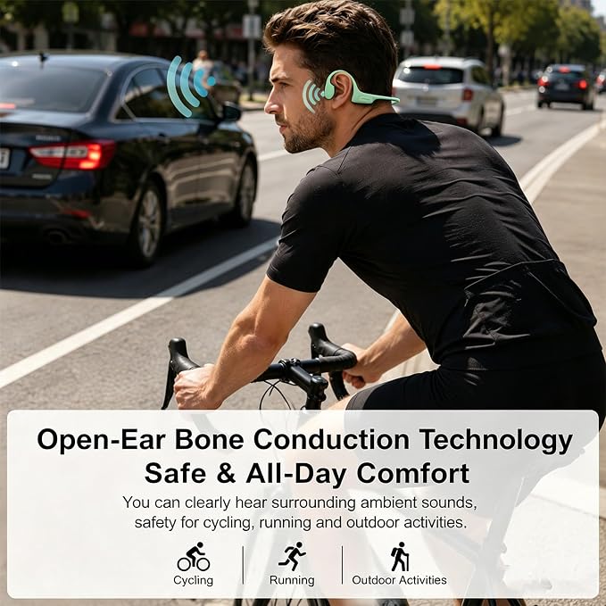 Swimming Headphones Underwater, Bone Conduction Swimming Headphones IPX8 Waterproof Open Ear Headphones with 32GB Built-in MP3, Bluetooth 6.0 Dual Mode, Dual Device Pairing, Magnetic Charging(Green