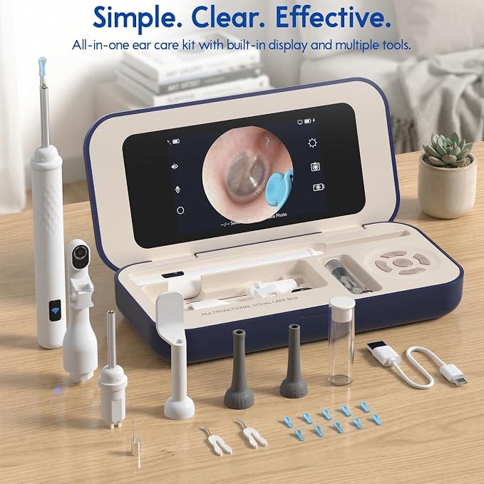 Ear Cleaner with Camera, Wireless Ear Wax Removal Tool with Screen, Visual Ear Cleaner Kit with Tweezers and Replacement Tips, Safe Ear Cleaning Tool for Kids & Adults