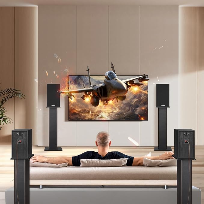Elimavi Universal Floor Speaker Stands, 22.64 Inch Surround Sound Stands Supports 150LB, Non-Slip Pads & Cable Ties, for Bookshelf Speakers,Satellite Speakers,Studio Monitors, Easy Installation,Black