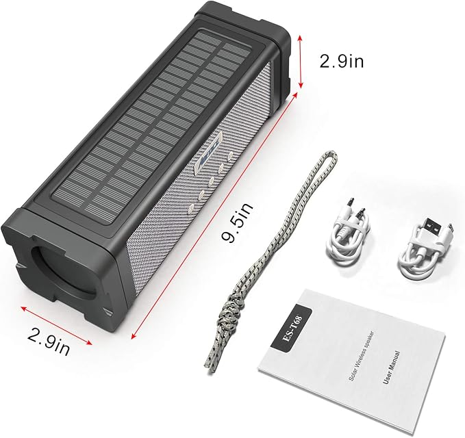 Solar Bluetooth Speaker,IPX7 Waterproof Portable 20W Rich Bass,with 27 LED Lights, 5000mAh Battery,Mic,TF Card,for Outdoor Shower Home-Black