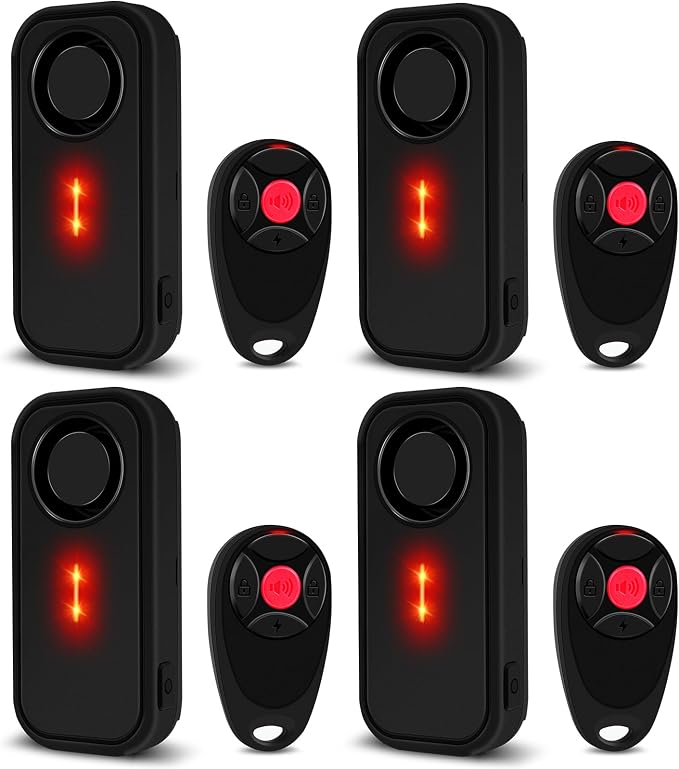 USUPERINK Bike Alarm System Anti Theft, 113dB Bike Alarm, Motion Alarms for E-Bike Motorcycle Scooter Bicycle Security Alert Vibration Warning Interior Safety Red LED Light IP66 Waterproof,4Pcs