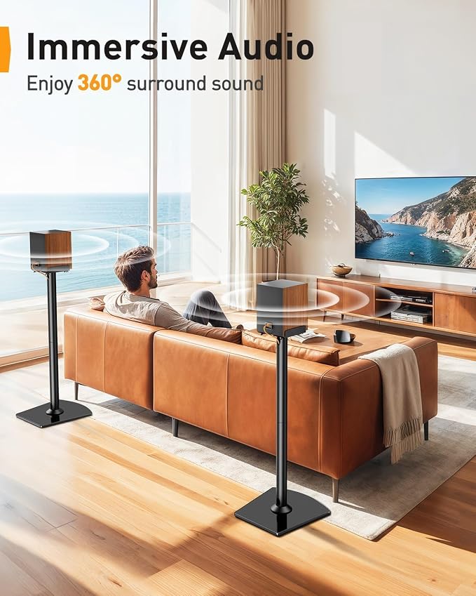 Perlegear Universal Speaker Stands Pair with Cable Management, 33.6 inch Speakers Stands for Bookshelf Speakers, Satellite Speakers & Surround Sound Speaker Holds to 22lbs (PGSS2)