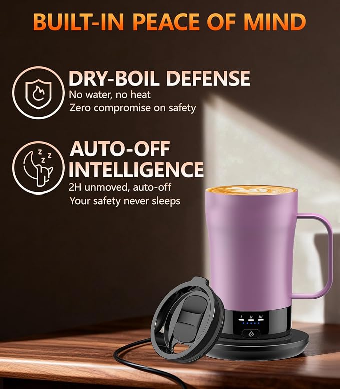 Self-Heating Coffee Mug, 14oz Heated Coffee Mug - Rechargeable Temperature Control Coffee Mug Keep Coffee Hot, Smart Mug Great Gift for Coffee Lovers & Slow Sippers