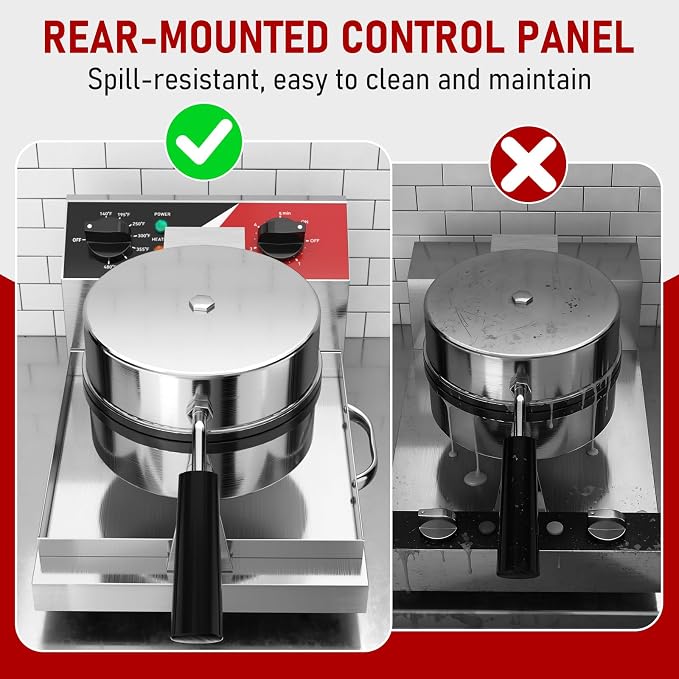 CROSSON Commercial Waffle Maker,Professional Round Belgian Waffle Maker Non-Stick Plate Machine with Temp and Time Control for Home Kitchen,Restaurant Bakeries Kitchen 120V/1300W
