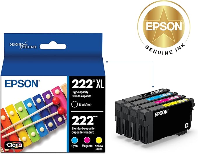 Epson 222 Claria Ink High Capacity Black & Standard Color (Cyan/Magenta/Yellow) Cartridge Combo Pack (T222XL-BCS) Works with Workforce WF-2960 Expression XP-5200,(Pack of 2)