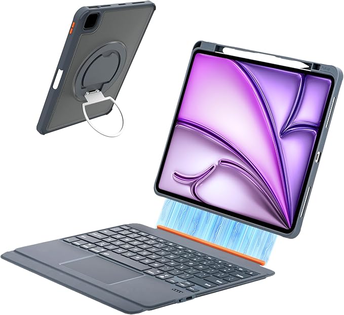 mobee Keyboard Case for iPad Pro 12.9" (3rd/4th/5th/6th Gen) & iPad Air 13 inch (M3/M2) - Magnetic Magnetic Detachable Backlit Keyboard with Trackpad, Pencil Holder & 360° Rotatable Kickstand