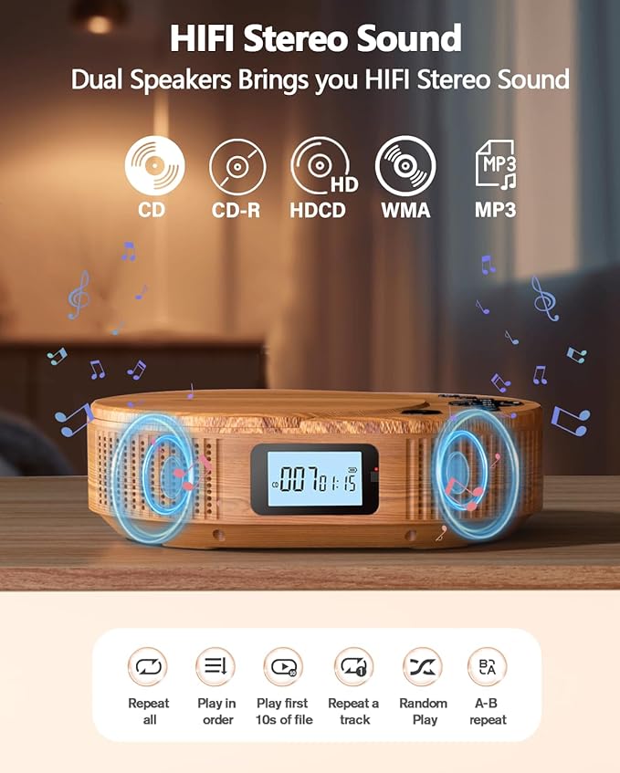 CD Player Portable, FELEMAN Upgraded Portable CD Player & Bluetooth Speaker 2 in 1 Combo, Rechargeable Boombox CD Players for Car/Home with Remote Control, FM Radio, Support AUX/USB, Headphone Jack