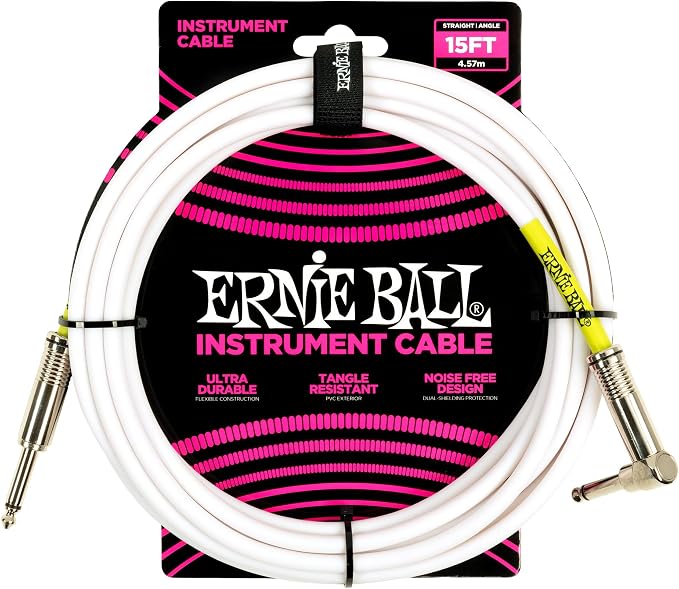 Ernie Ball Instrument Cable, Straight/Straight, 15ft, White