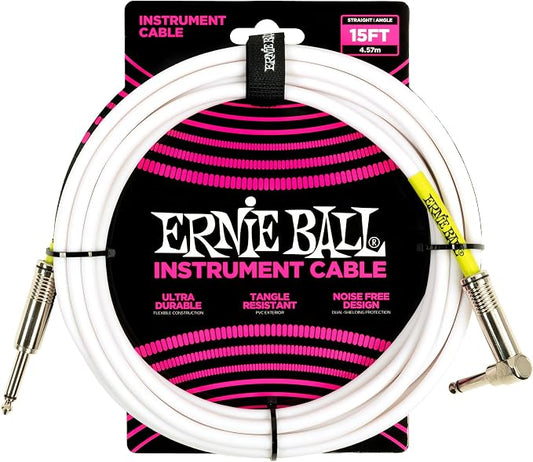 Ernie Ball Instrument Cable, Straight/Straight, 15ft, White