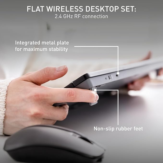 CHERRY Stream Desktop, Wireless Keyboard & Mouse Combo, 2.4 GHz Connection, Quiet Keys, Slim Design, Comfortable Writing, Battery-Powered, QWERTY, White-Gray