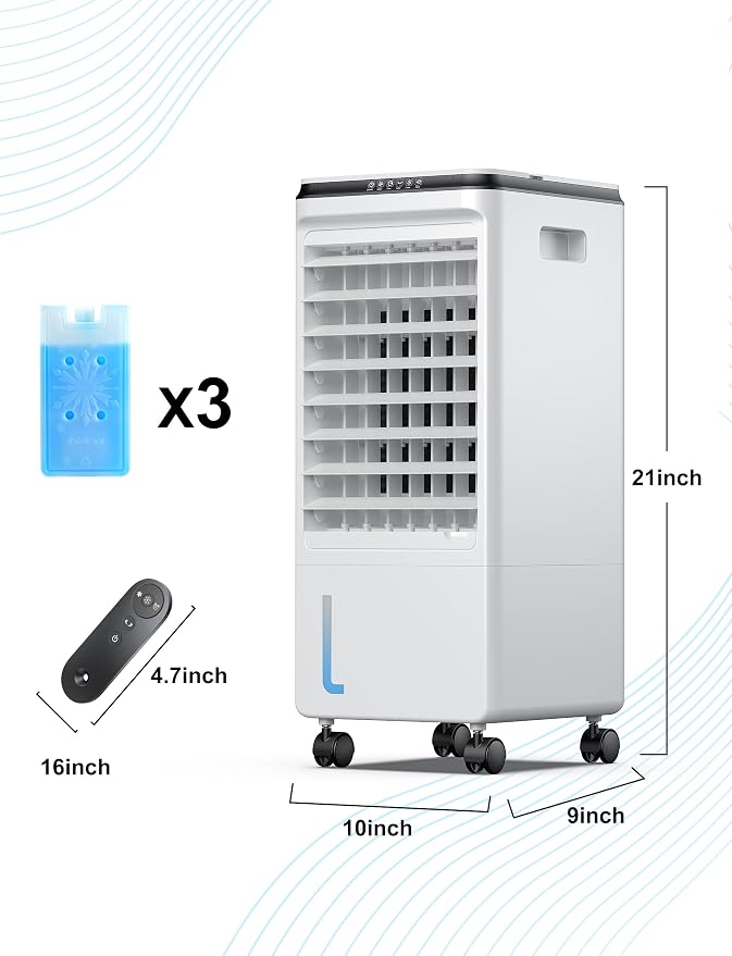 Portable Air Conditioners, 3-IN-1 Evaporative Air Cooler, Swamp Coolers w/ 3Ice Pack, 1.85 Gal Water Tank, 4 Modes, 80° Oscillation, 7H Timer, Portable Ac for Bedroom, Room Pearl