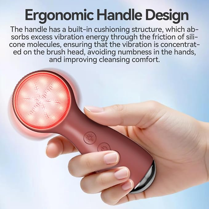 Colorful LED Silicone Face Wash Brush - Sonic Vibration Face Cleaner with Heat Sensation, 3 Modes & Ergonomic Handle, Waterproof Electric Face Brush for at-Home Spa & Travel Skincare (Black)
