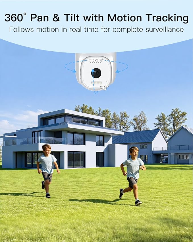 VIMTAG 2.5K 4MP Outdoor Security Camera, Pan/Tilt WiFi Home CCTV Camera, 360° View & Motion Tracking, Color Night Vision, 2-Way Audio, AI Detection Alarm, IP66, Cloud & SD Card Storage, Works w/Alexa