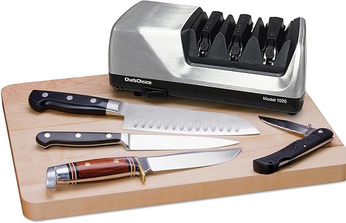 Chef'sChoice Professional Electric Knife Sharpeners AngleSelect for 15- and 20-Degree Straight-Edge and Serrated Knives with Diamond Abrasives & Precision Angle Control, 2-Stage, Metallic