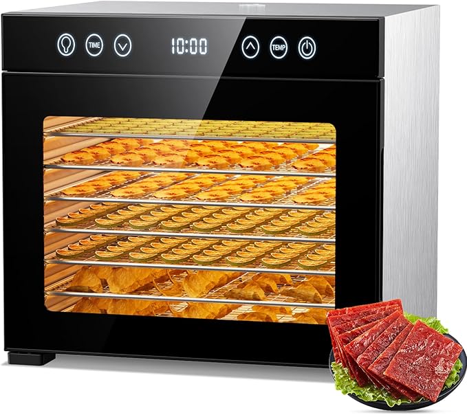 PSIIDAN Food Dehydrator Machine, 8-Tray 650W Stainless Steel Dehydrator with Adjustable Timer & Temp (Up to 167°F), Overheat Protection, Quiet Meat Dehydrator for Jerky, Fruit, Herbs, Dog Treats