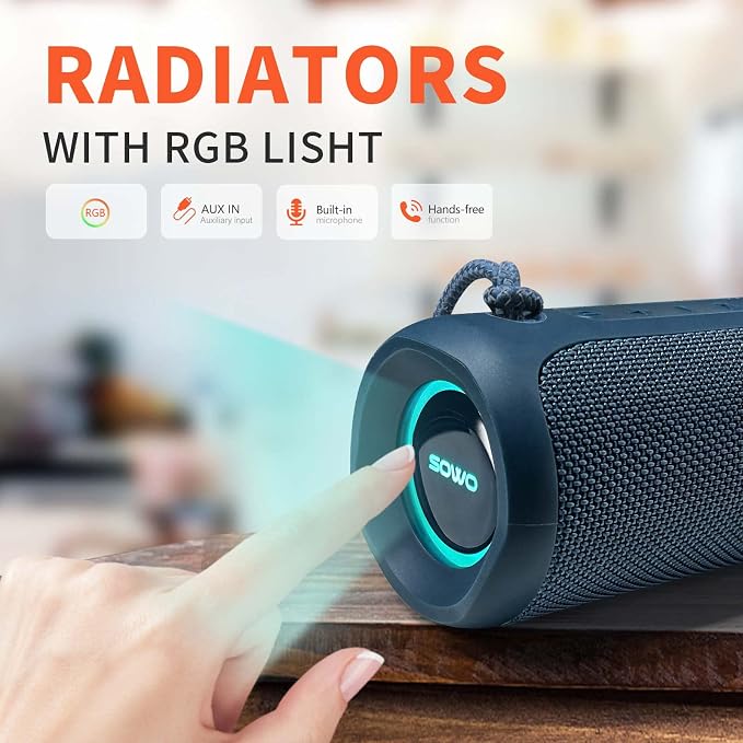 SOWO Portable Bluetooth Speaker, IPX7 Waterproof Wireless Bluetooth Speaker | Bassboom Technology, 25W Loud Stereo Sound, LED Light with TWS Pairing, 16H Playtime for Home and Outdoor -Blue