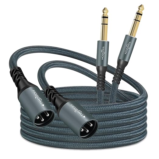 Twozoh XLR Male to 1/4 TRS Stereo Audio Cable 30FT 2 Pack, Braided Jack 6.35mm to XLR Male 3Pin Guitar Cable (Professional/HiFi)