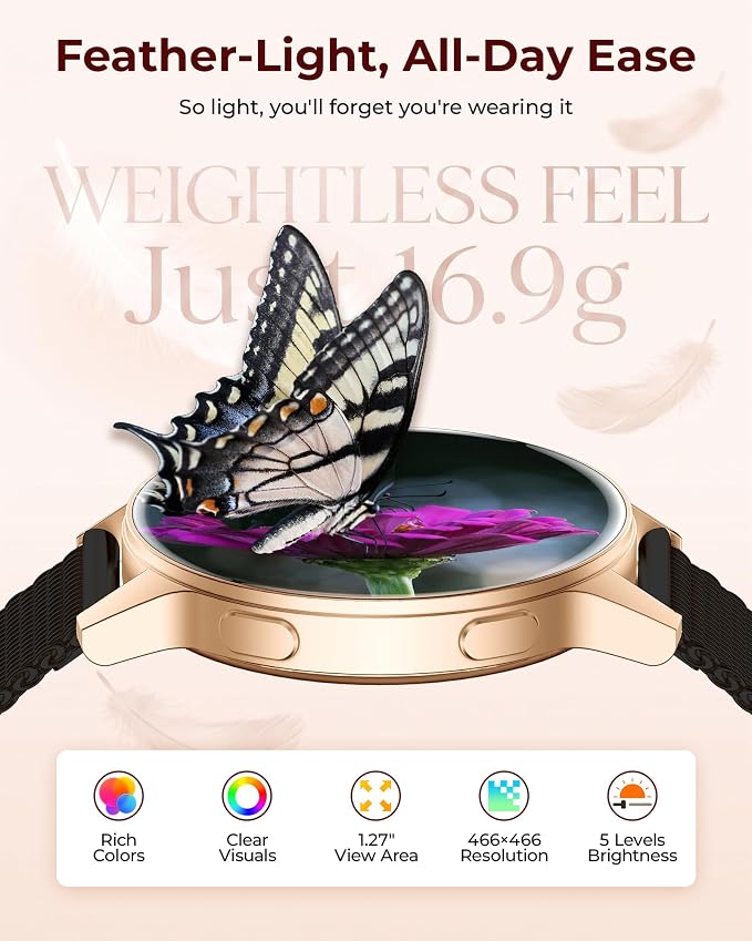 Smart Watch for Women, 1.27" HD Fitness Tracker with 4 Bands & Necklace Gift Set, Heart Rate SpO2 Sleep Monitor, 120+ Sport Modes, Call & Notifications, Smartwatch for Android iPhone, 40mm Black Gold