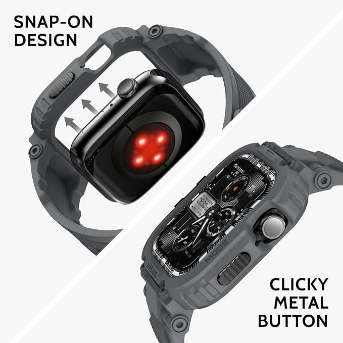 amBand Bands Case Compatible with Apple Watch Series 11/10 46mm, M1 Sport Rugged Heavy Duty Cover Tactical Strap Military Grade Protective Bumper Protector for iWatch 46 mm Men, Gray