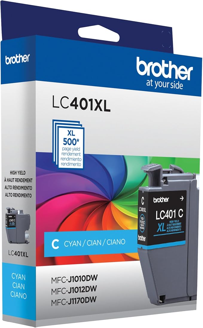 Brother Genuine High Yield Cyan Ink Cartridge, LC401XLCS (Pack of 2)