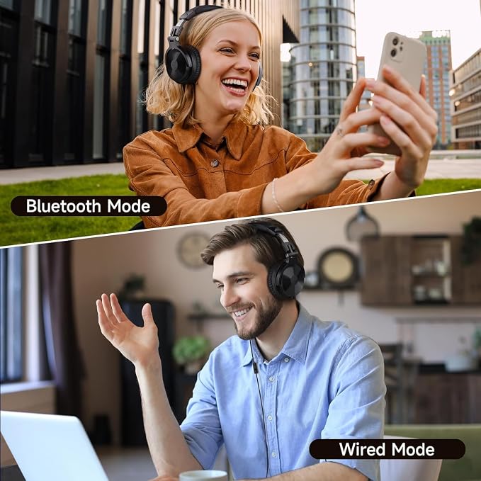 OneOdio Bluetooth Over Ear Headphones, 110 Hrs Wireless/Wired Stereo Sound Foldable Headsets with Deep Bass 50mm Neodymium Drivers for PC/Computer/Podcast- Studio Wireless Pro C, Black