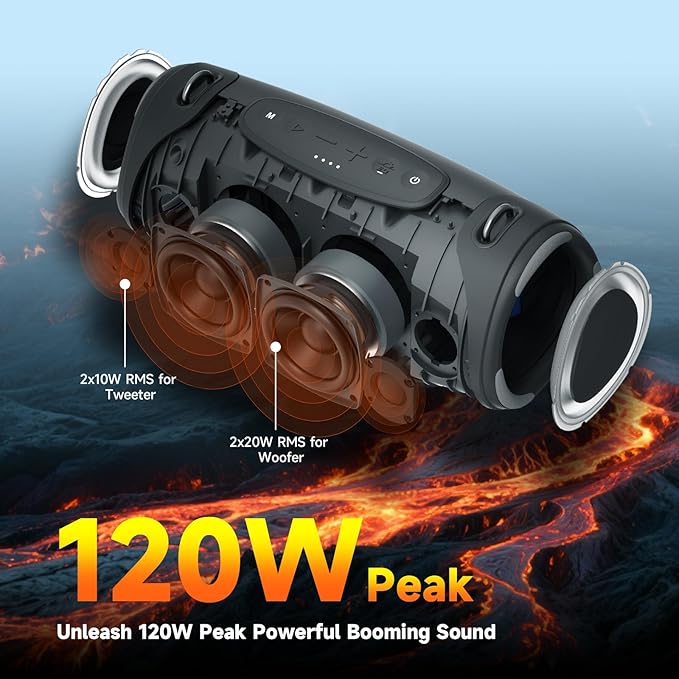 TAZATA Bluetooth Speaker Wireless, 120W (Peak Loud Outdoor Speaker with Deep Bass Subwoofer, IPX7 Waterproof Floating Pool Speaker, RGB Lights, 11H Playtime, Multi-Sync 100+ for Party Camping Beach