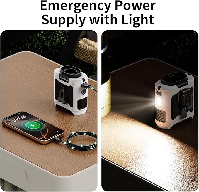 Socool 10000mAh Portable Waist Fan Clip on Wearable Belt Personal Fan Rechargeable Battery Operated With 5 Speeds & Flashlight Neck Hands-Free 40H Cooling For Outdoor Travel Camping Power Bank(White)