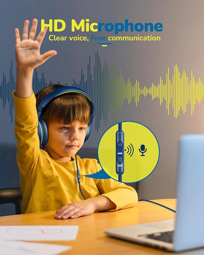 awatrue 2PCS Kids Headphones for School Travel, 85/94dB Safe Volume Limit, 3.5mm Jack, HD Mic, Portable Wired Headphone with Shareport, Stereo Sound On-Ear Headphones for Toddler Kids Girls Boys