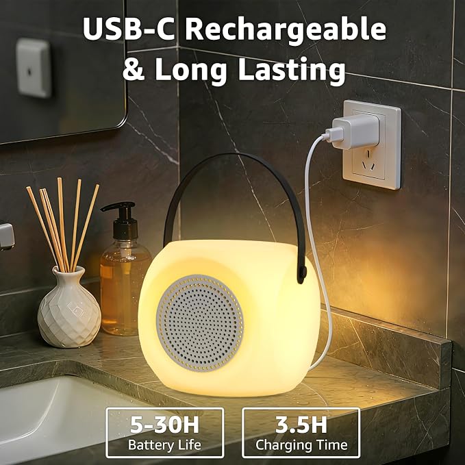 FUYO Shower Lamp with Speaker 16 Colors with Remote, Shower Lights Waterproof, Bluetooth Speakers with Lights Dual Pairing HD Stereo Sound for Indoor Outdoor Bathroom Party Pool Patio (Fatty)