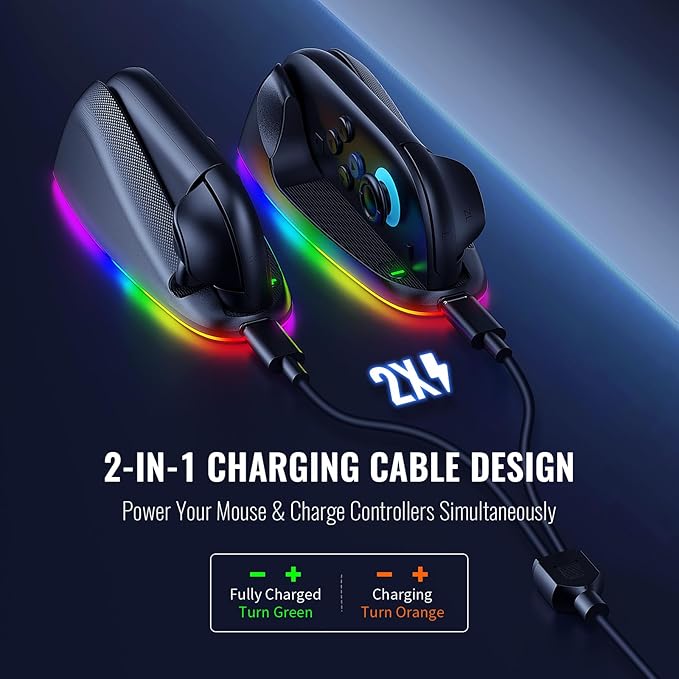 RGB Gaming Controller Mouse Controller with Charging for Switch 2 Joycon Grip, Magnetic Mouse Game Stand Holder with Hand Strap Compatible with Nintendo Switch 2 (2025), Mice for Pokopia Game