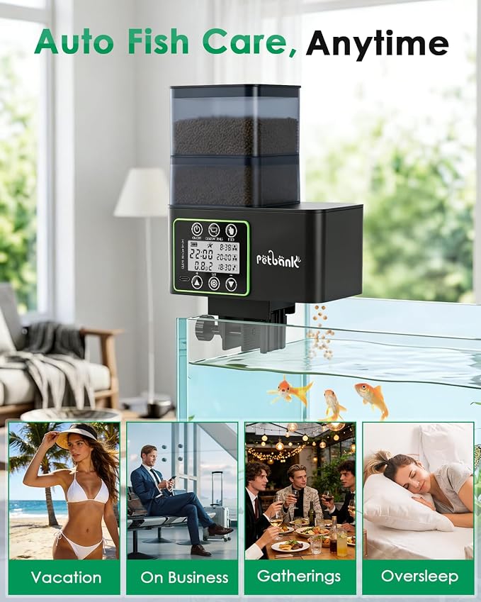 Automatic Fish Feeder for Aquarium - 230/510ml Timer Fish Feeder Dispenser with 0.1-2g Precision Feeding, Moisture-Proof Auto Fish Feeder with Feed Cleaning & Shortage Alert, USB Rechargeable