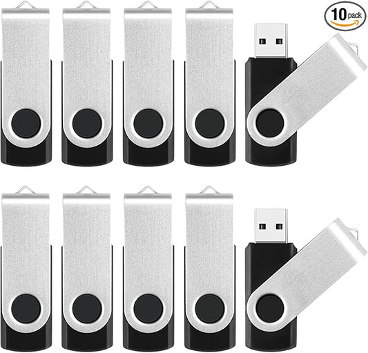 2GB USB Drive 10 Pack Thumb Drives, USB 2.0 Flash Drive Memory Stick Pendrive with Light, Bulk Flashdrive Photo Stick for Backup and Transfer, Swivel USB Storage Flash Drive Jump Drive Zip Drive