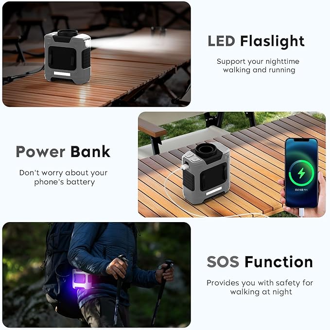 LOUISWARE Portable Waist Fan 10000mAh Rechargeable Waist Clip Fan 18000RPM With Max 12H Working Time 3-speed adjustment with LED flashlight Portable fan for Outdoor Jobsite and etc(Gray)