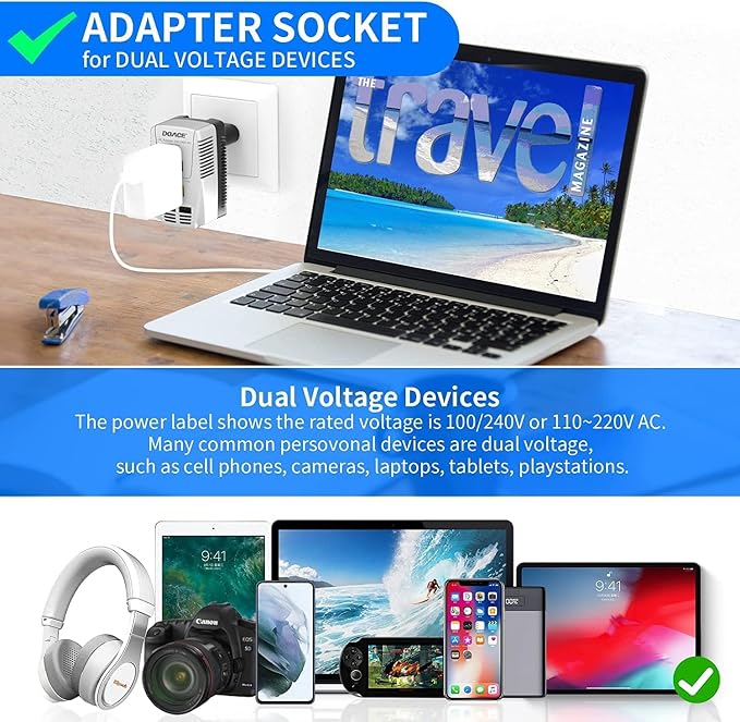 220V to 110V Converter, DOACE 2000W Travel Voltage Converter for Hair Dryer Straightener Curling Iron, 10A Power Adapter with 2 USB and EU/UK/AU/US Plugs for Charging Laptop Tablet Camera Cell Phone