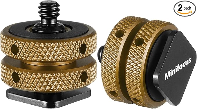 MINIFOCUS Camera Hot Shoe Mount Adapter, Double Nut with 1/4" and 3/8" Aluminum Alloy Tripod Screw Flash Shoe Mount for LED Monitors, Microphone, DSLR Field Monitor (Pack of 2)