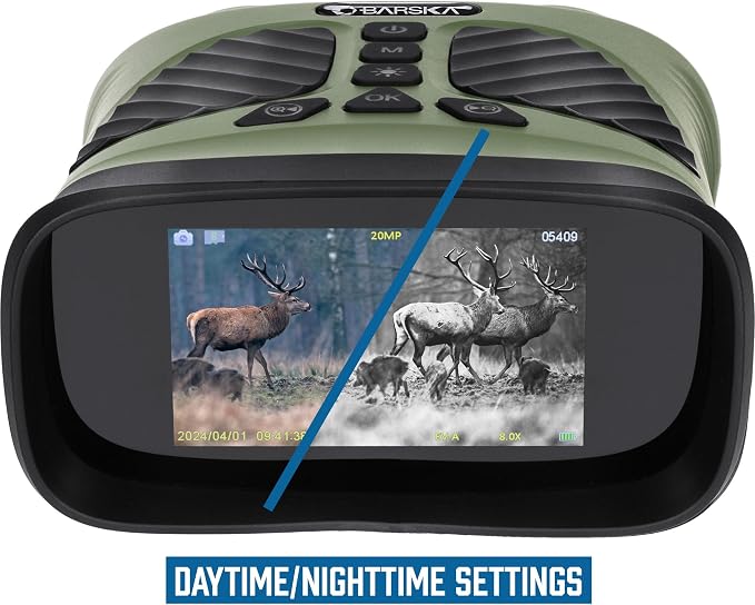 Barska NV-2 Night Vision Binoculars, 10X Magnification, 8X Digital Zoom, 43mm Lens, 3 Inch IPS Display, 40MP Photos, 2.5K Video, 820yd Range, 3-Level IR, USB-C Fast Charging, Day & Night Use