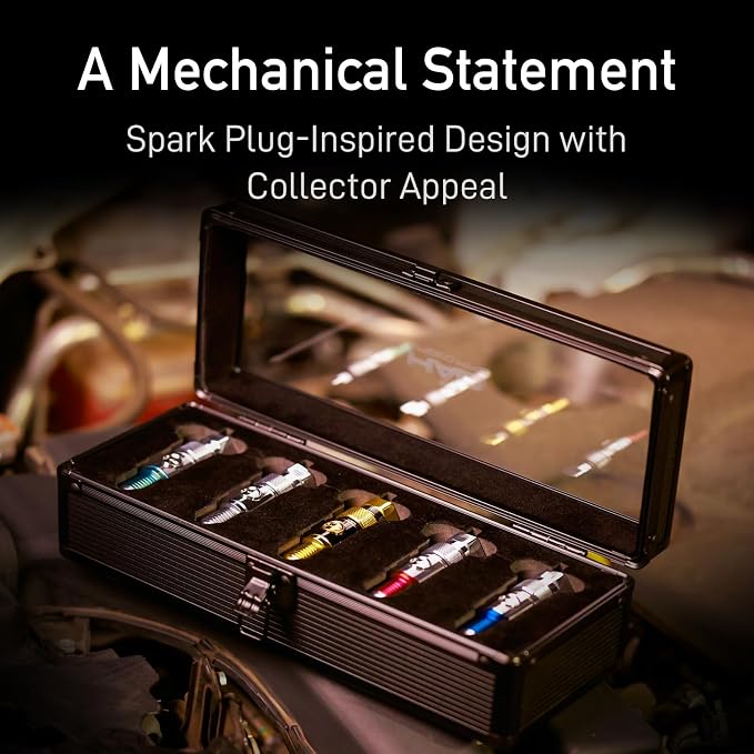 5-Piece Spark Plug Electric Arc Lighter Gift Set for Men, Rechargeable Flameless USB-C Metal EDC Gear with Presentation Case, Mechanical Gift for Car Guys