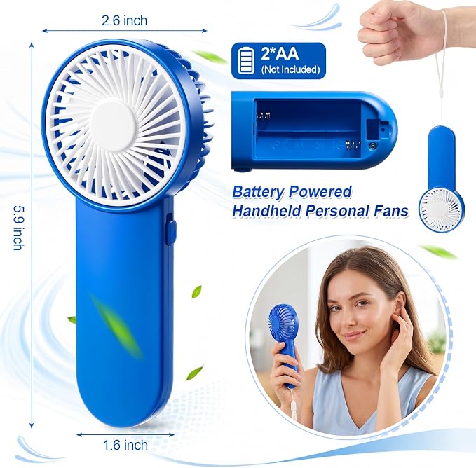 Sumind 12 Pcs Small Personal Portable Fan Mini Handheld Bulk 1 Speed Electric Cute Battery Powered for Neck Lash Makeup Women Men Travel Camping Indoor Outdoor Summer (Royal Blue)