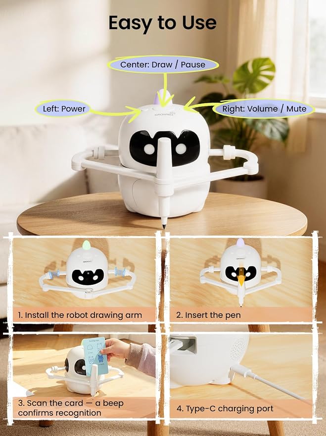 Drawing Robot for Kids with Cards, Voice Interactive Educational Drawing Machine, Montessori Painting Learning Toys