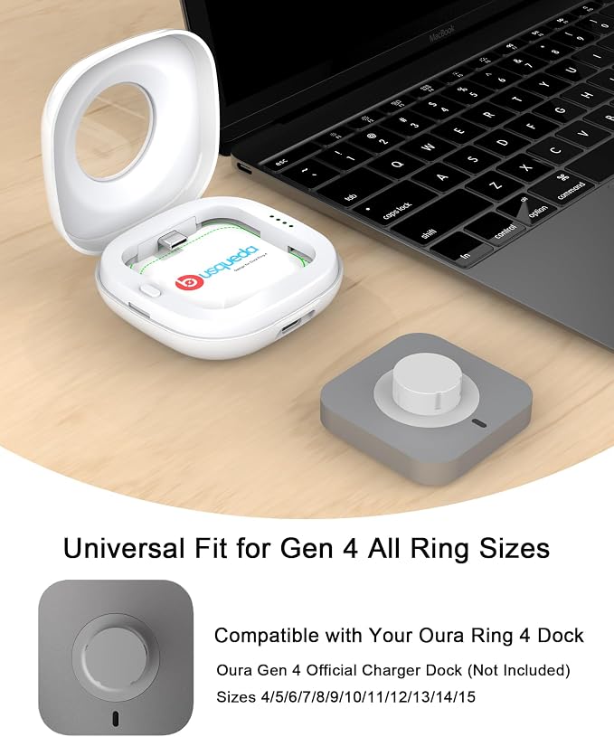 Portable Charging Case Compatible with Oura Ring 4 Charger, Fits All-Sized Ring Gen 4, Up to 10 Ring Charges,White (Official Charger NOT Included)